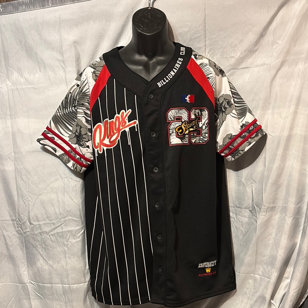 Bold Black and Red Split Design Baseball Jersey